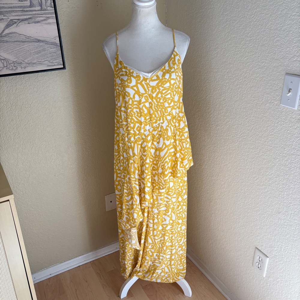 MAEVE ANTHROPOLOGIE Brittany Ruffle Jumpsuit in Goldenrod print Size 8 - Picture 2 of 7